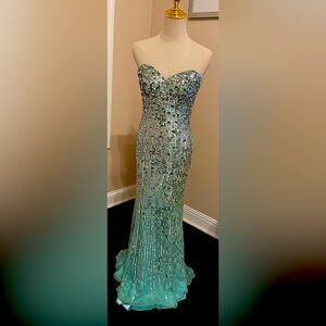 112 Seafoam Strapless Sequin Gown